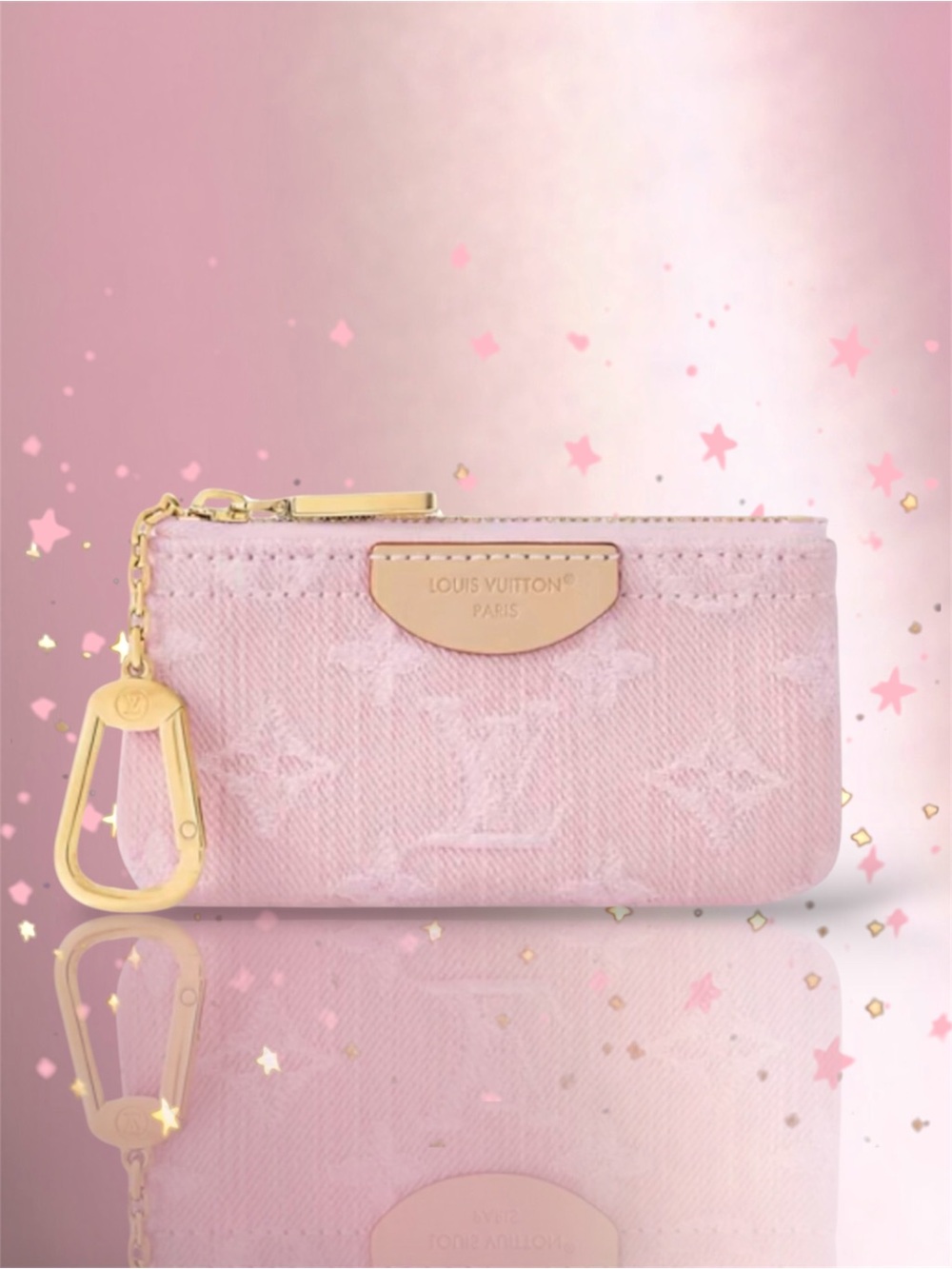 🆕🩷LOUIS VUITTON Washed Pink Denim Monogram Pochette Cles / Key Pouch GHW • NWT